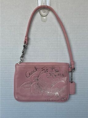Coach Pink Floral Embossed Leather Wristlet